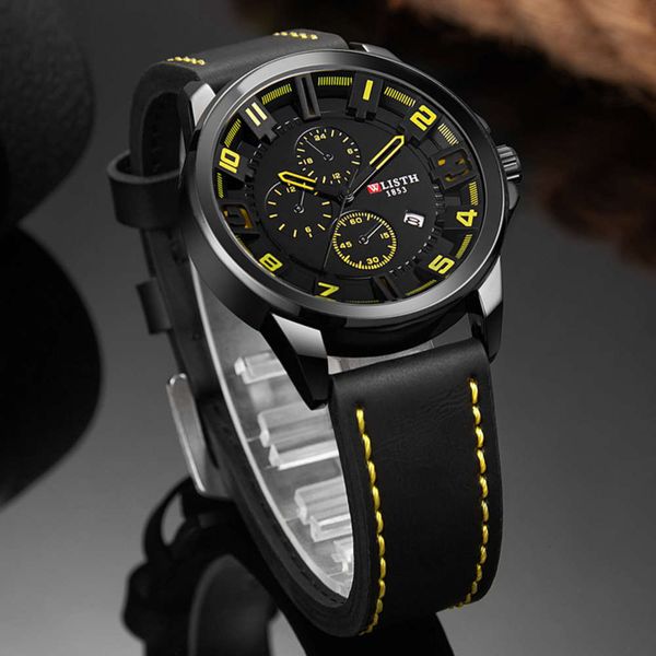 

personality men's cool three eye watch decorative large dial waterproof calendar belt sports quartz watch, Slivery;brown