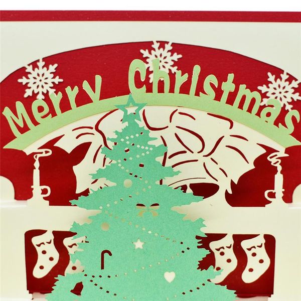 

10 pack wholesale merry christmas tree pop up cards with envelope stickers laser cut new year greeting cards gifts card handmade bbyenk