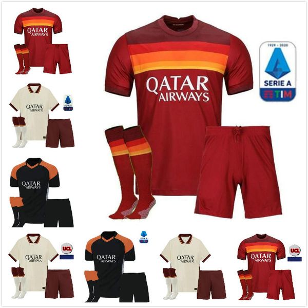 

soccer jerseys as de rossi roma dzeko zaniolo rome totti perotti kolarov 20 21 football shirt 2020 2021 men kids kit uniforms maillot third, Black
