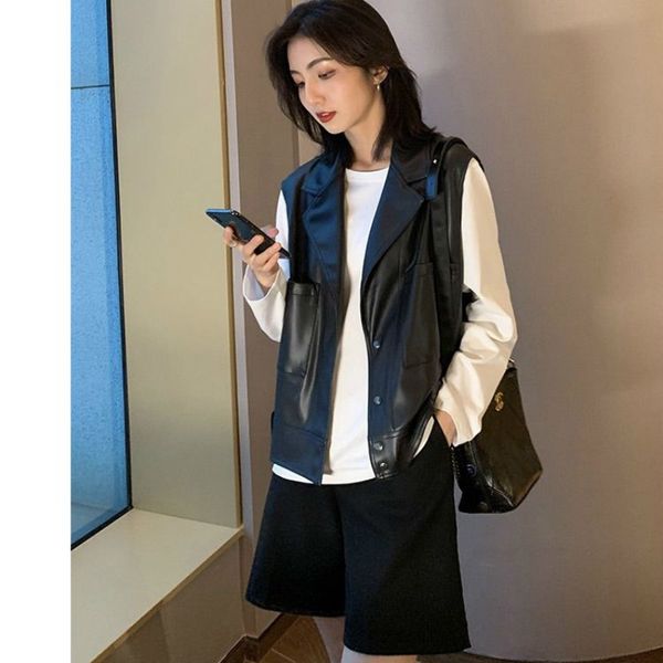 

2021 spring autumn new fashions black vest leather plutonium women's jacket y190 hy1m