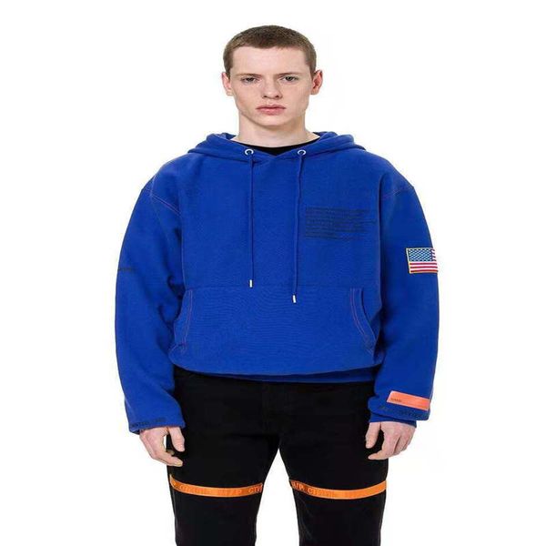 

european and american fashion men's and women's space letter printing flag embroidery hooded plus velvet oversize hoodies winter s, Black