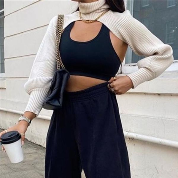 

women's sweaters women turtleneck long sleeve knitting sweater casual female solid short crop pullover high street fashion lady, White;black