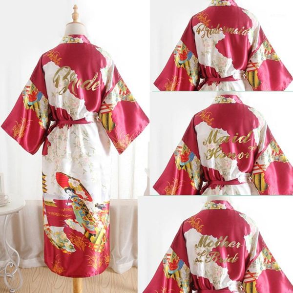 

burgundy maid of honor bride robe mother of the bride women satin wedding kimono robes sleepwear nightgown dress woman bathrobe1, Black;red