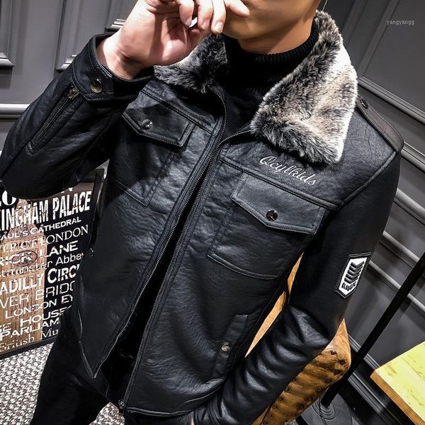 

leather jackets for men spring and winter jackets faux fur coat men1, Black