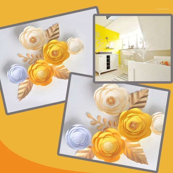 

diy crafts decoration giant paper flowers artificial rose fleurs backdrops 5pcs+4 leave for party decorations baby nursery home1