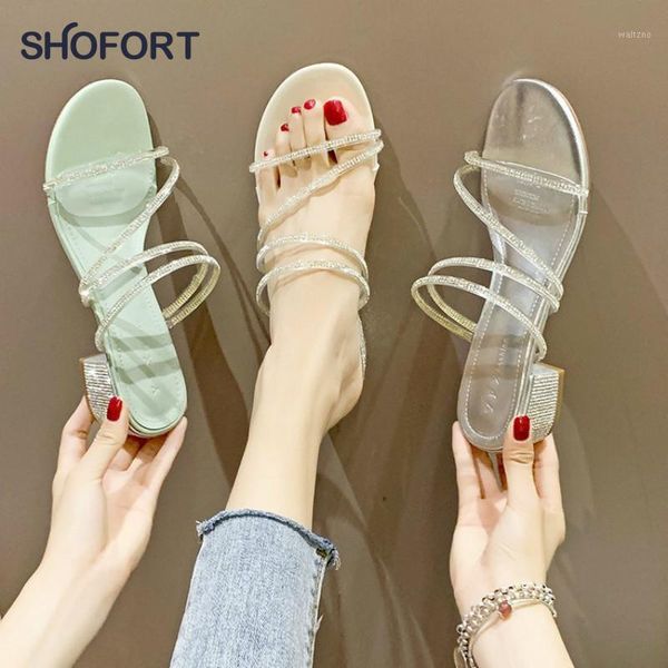 

shofort women shoes summer cool slippers thick heel fashion sandals wild style rhinestone mid-heel drag outdoor zapatos mujer1, Black