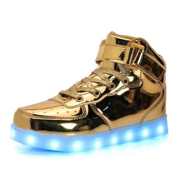 

new children casual sports shoes student sneakers high glowing shoes boys girls usb charging led light kids 02b, Black