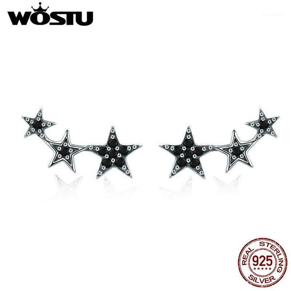 

wostu real 925 sterling silver stackable star black cz stud earrings for women fashion silver jewelry bijoux gift cqe2921, Golden;silver