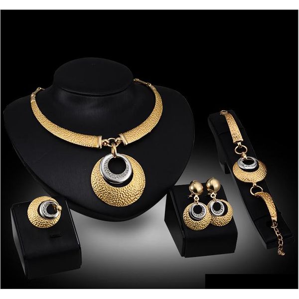 

earrings necklaces bracelets rings jewelry sets fashion women rhinestone 18k gold plated geometric circle party jewelry 4-piece set vosaz, Slivery;golden