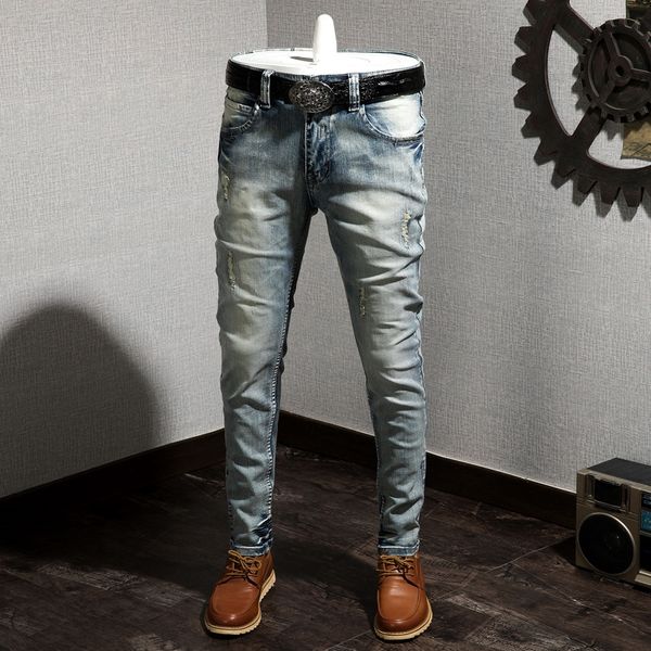 

27t2e 2020 spring slim new product white washed skinny tight pants tight pantsjeans men's fashion brand youth leggings jeans pants men, Blue