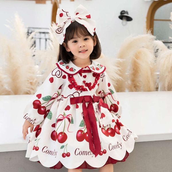 

girls' spring and new cherry lolita princs drs autumn children's baby, Red;yellow