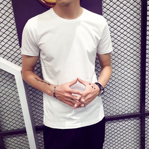 

short summer round neck solid color casual loose korean half sleeve bottom shirt trendy men's black and white t-shirt, White;black