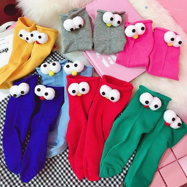 

cute interesting cartoon girl three-dimensional big eyes women socks autumn cotton warm casual heap heap socks1, Black;white