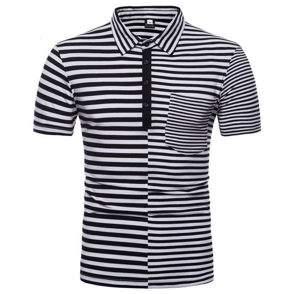 

striped stitching men's clothing tees short-sleeved men polo shirt, White;black