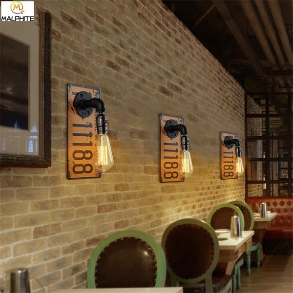 

simple retro wall lights bar clothing shop industrial license plate wall lamps aisle corridor restaurant pipe lighting fixtures