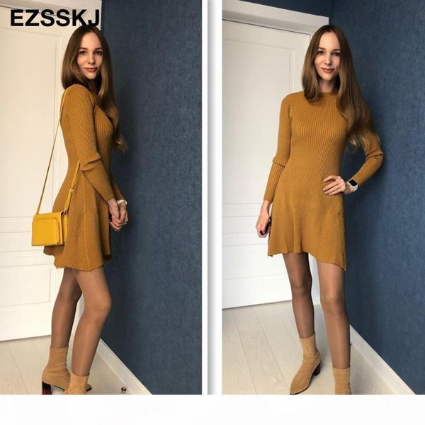 

2020 basic autumn winter short aline thick sweater dress elegant knit dress women slim mini female chic knit sexy, Black;gray