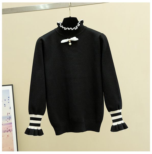 

2021 new ruffled collar women autumn winter thick female jumper bowtie bead preppy campus school girl sweater pullove x5ja, White;black