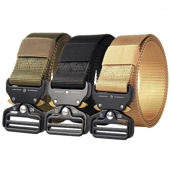 

waist support nylon tactical belt army men outdoor training belts black metal buckle hunting accessories125*3.81, Black;gray