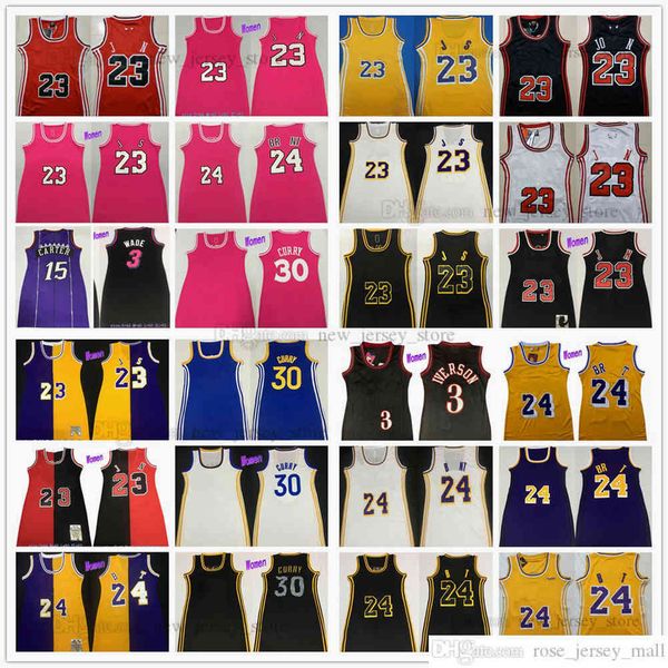

retro mitchell and ness women dress basketball jerseys stitched 3 allen dwyane iverson wade 30 stephen 23 curry jersey 2021 pink black white, Black;red