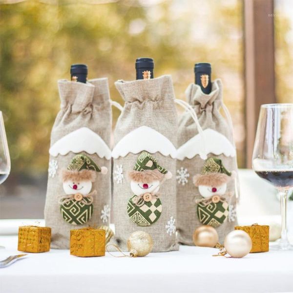 

christmas decorations wine bottle cover red gift bags set champagne xmas home dinner party table decoration snowman design holder gift1