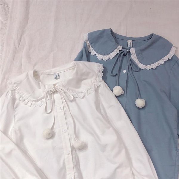 

kawaii fashion flannel shirt women lolita school girls white blouse peter pan lace collar vintage cute sweet elegant shirt