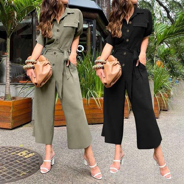 

wide leg overalls celmia womens jumpsuits summer short sleeve fashion cargo pants summer long rompers loose belts playsuits 5xl1, Black;white
