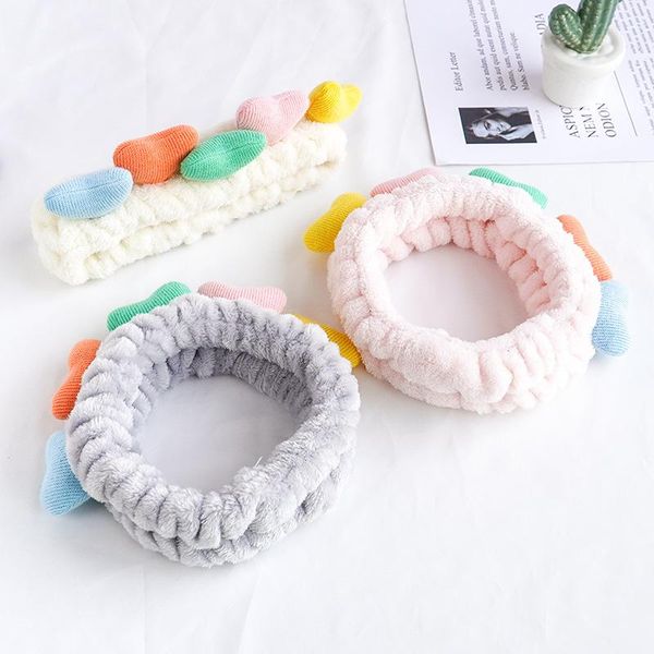 

hair accessories soft turban head wraps plush headband wash face makeup coral fleece band multi-color heart shaped