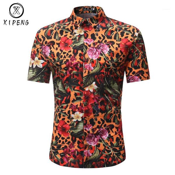 

new 2019 summer men short sleeve shirt leopard fashion male dress shirts camisa masculina hawaiian shirt men eu size1, White;black