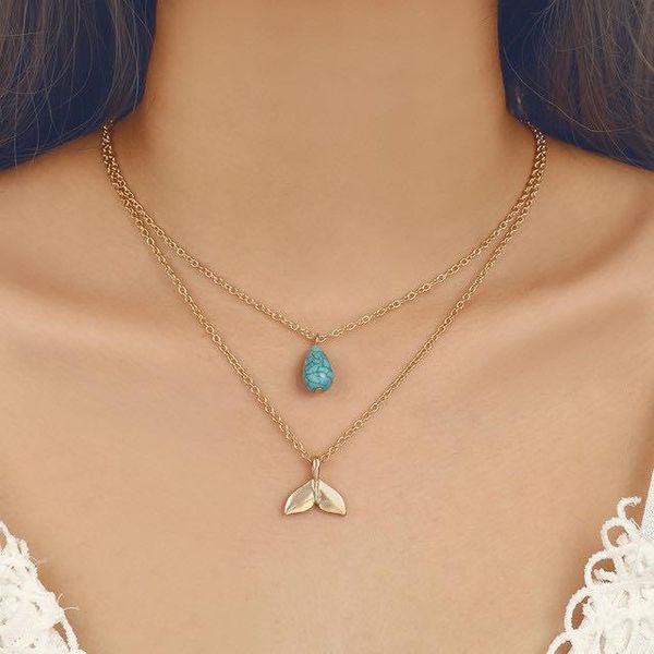 

loday natural stone multilayer women's necklace fishtail party birthday jewelry accessories female chain pendant necklaces, Silver