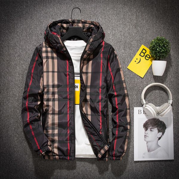 

mens designer jacket windproof fashion outdoor plaid youth hooded sweatshirts hip hop casual jackets, Black;brown