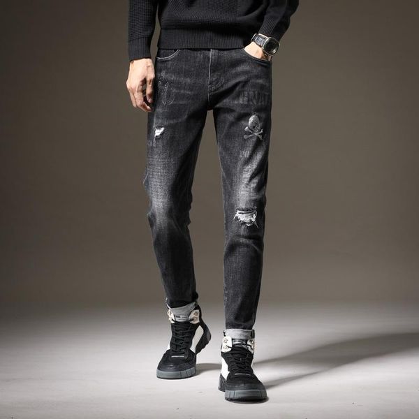 

110-1213 jeans with ripped knees and small feet for beggar, Blue