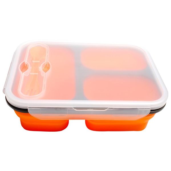 

silicone portable lunch box folding outdoor bento boxes with three grids microwave oven bowl food storage school lunchbox 1350ml wmtdam