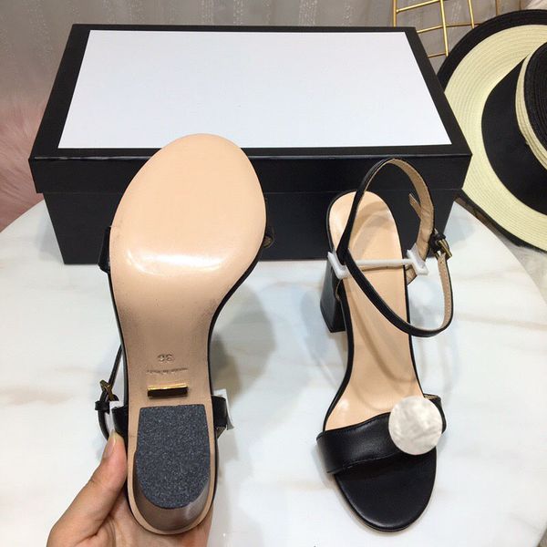 

sales genuine leather mid heel women sandal 7.5cm popular ladies pumps designers footwear black and white with the box