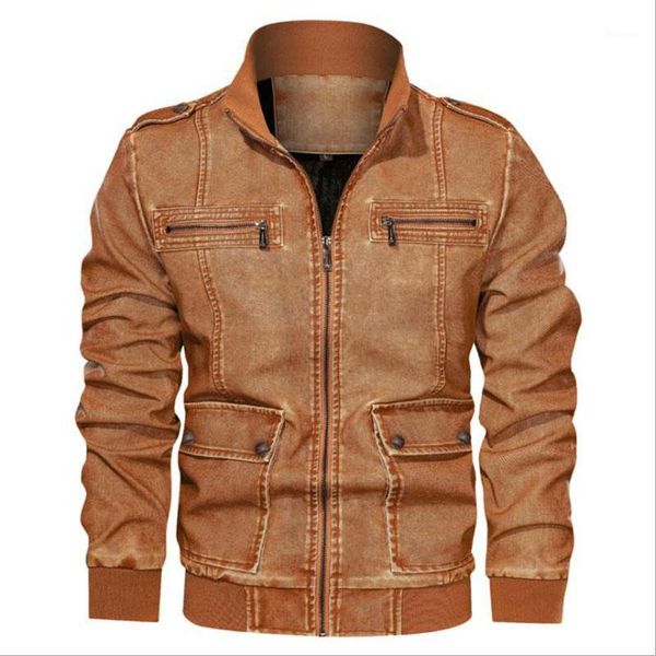 

2020 pu leather jackets men autumn winter fleece zipper casual moto jaqueta masculino couro slim warm coat1, Black