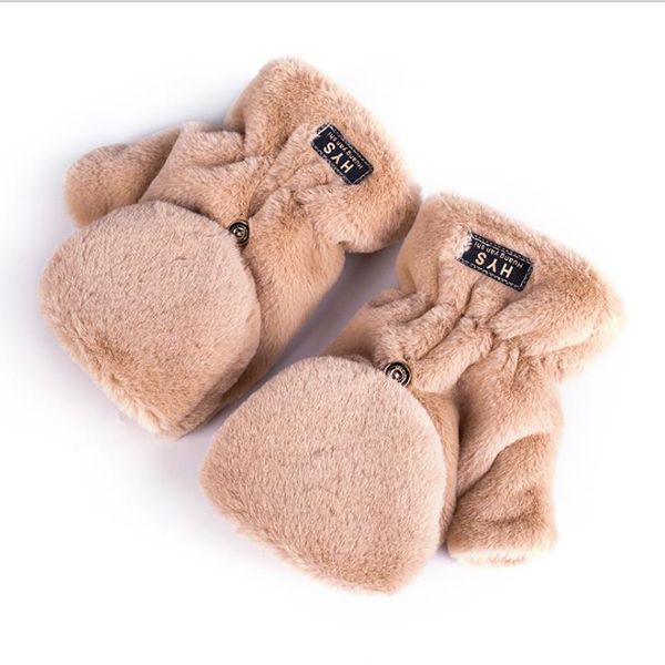 

soft faux fur gloves fuzzy lined flip up down fingerless winter warm cover mittens for teen girls women outdoor sports, White