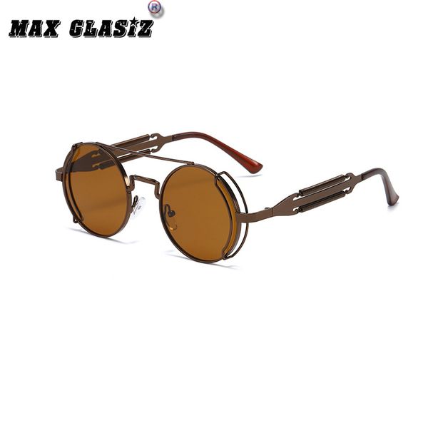 

steampunk metal double spring leg glasses motorcycle men's ins women's sunglasses round frame, White;black