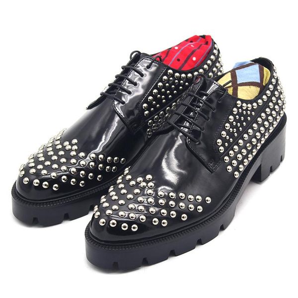 

fashion platform shoes genuine leather rivet punk shoes oxford formal wedding handmade increase black men