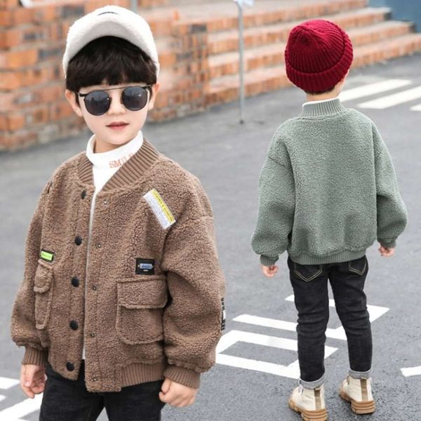 

new 2020 children's boys and clothing girls lamb wool korean single breasted cardigan thickened early winter coat srf0, Black