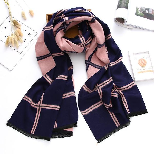 

2020luxury brand winter scarf cashmere scarves for women shawls and wraps plaid thick warm soft oversized blanket echarpe femme jllfhb, Blue;gray