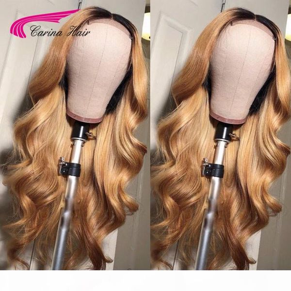 

carina #4 27 lace front human brazilian remy 13*4 lace front wig with black dark roots loose wave with baby hair