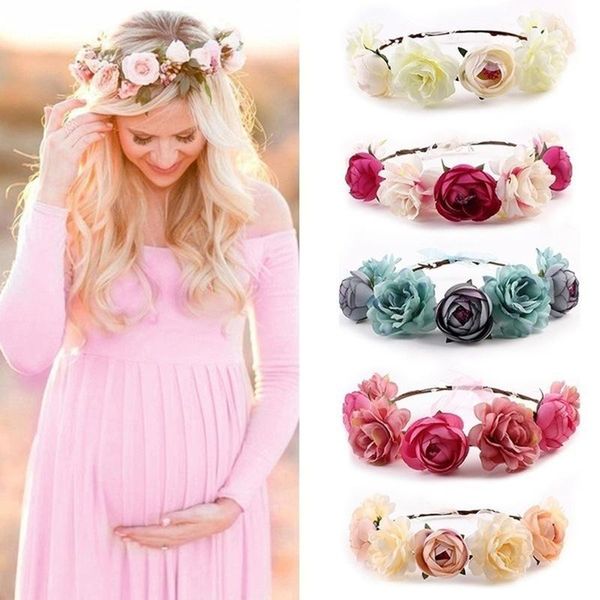 

rose flower crown wreath women wedding tiaras head band floral headwear bridesmaid bridal headpiece beach headband garland q sqcfjj