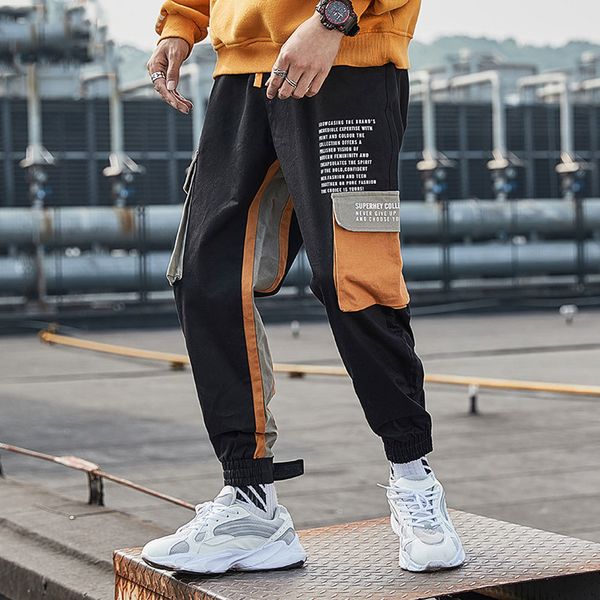 

high street cargo fashion jogger sweatpants autumn men's working pants harajuku hip hop japanese, Black