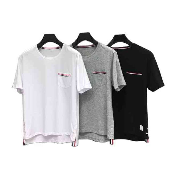 T-shirt dos homens de Thom Camisetas Camisa da Base da marca da forma da forma RWB Stripe vendido T-shirt Slim Fino esportes T-shirt atacado fino