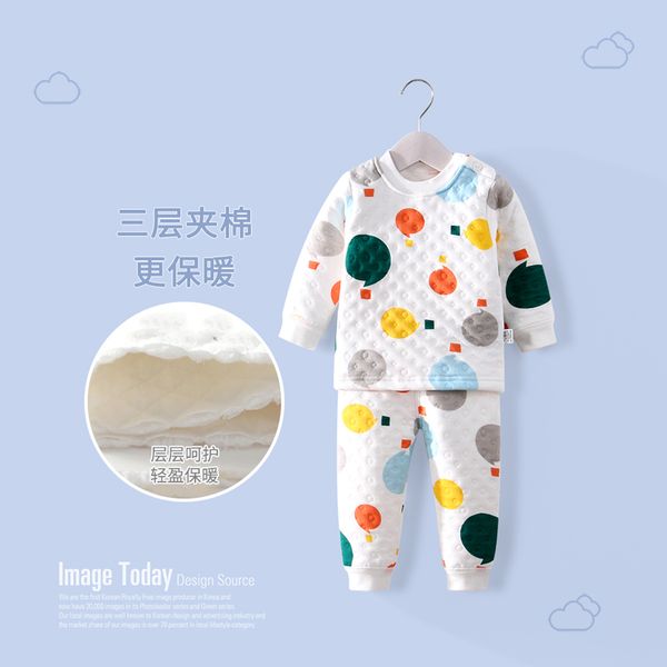 

warm cartoon underwear set children cotton clip boys and girls autumn pants baby winter thick clothes, White