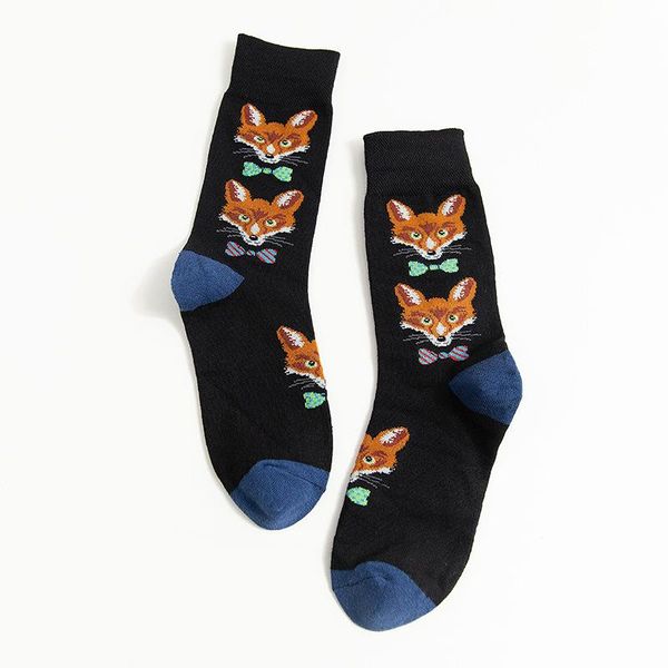 

animal fox pug streetwear skateboard funny cartoon pattern novelty winter female cotton socks warm short happy women men socks wmtxcl, Black