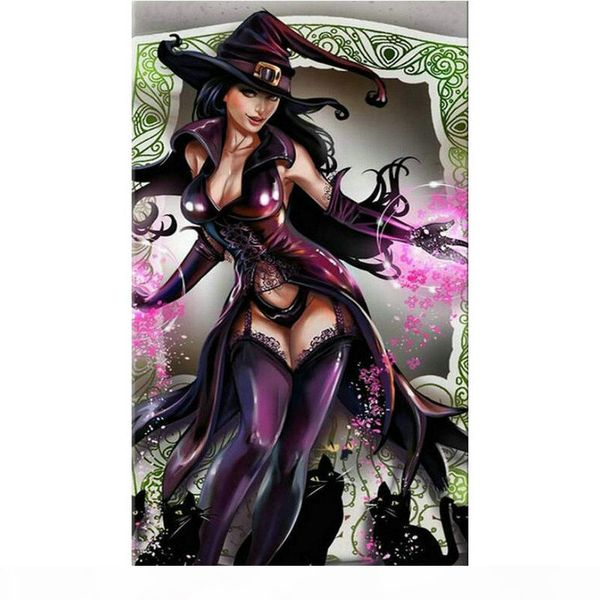 

full square round diamond embroidery cartoon beauty picture 5d diy diamond painting halloween woman diamond mosaic almaznaya