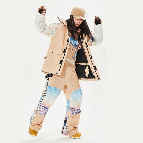 

warm ski suit for women hooded jacket overall woman snowboarding set winter sports suits female waterproof snow costume clothes1