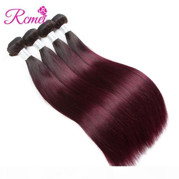 

ombre brazilian straight hair 1b 99j human hair bundles 4 bundle deal with 4*4 lace closure 1b 99j weaving hair extension ing, Black;brown