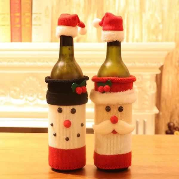 

mini christmas hat creative cute wine cover red wine bottle covers snowman santa claus cover christmas decoration props1