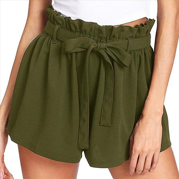

women elegant casual high waist shorts elastic waist summer jersey walking short vintage wide leg szorty damskie, White;black